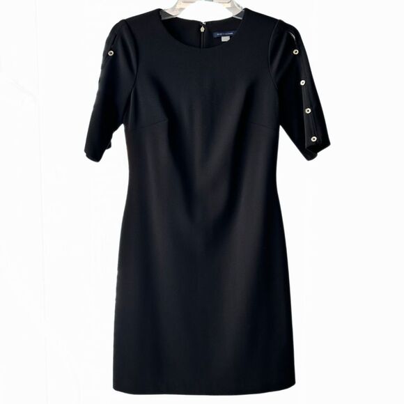 Tommy Hilfiger Short Sleeve Button Detail Black Sheath Dress Women’s Sz 2 - Picture 1 of 9
